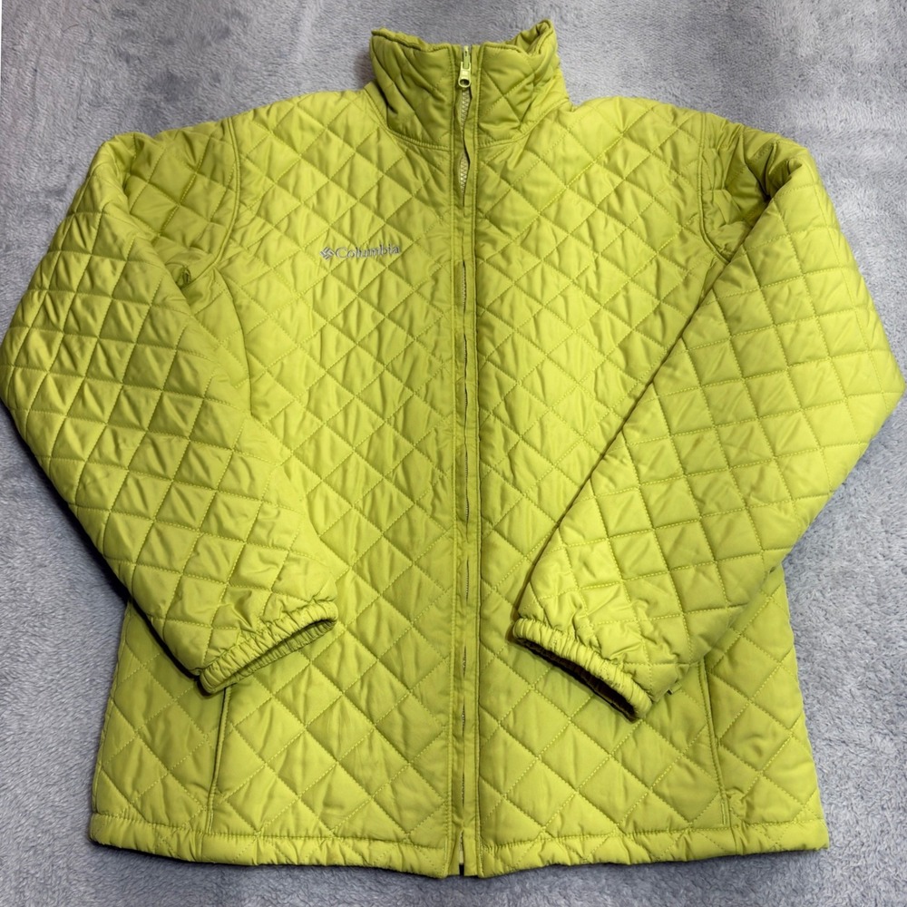 Columbia Quilted Puffer Jacket Kids Youth XL 18/20 Lime Green Full Zip Mock Neck